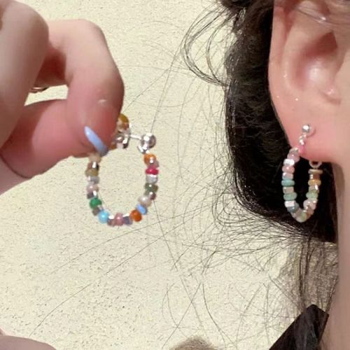 s925 Japanese and Korean new fashion personalized broken silver color beaded earrings for women light luxury niche high-end design earrings