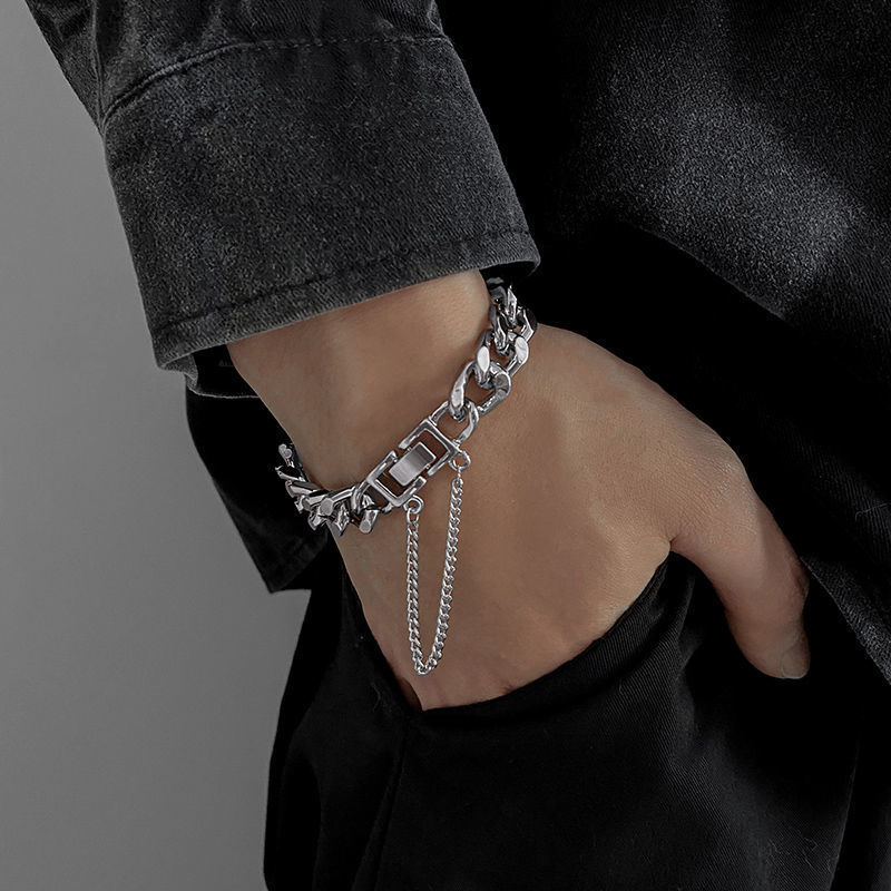 European and American ins alloy personalized hip-hop bracelets for men and women, stainless steel metal chains, simple and elegant, versatile hand accessories