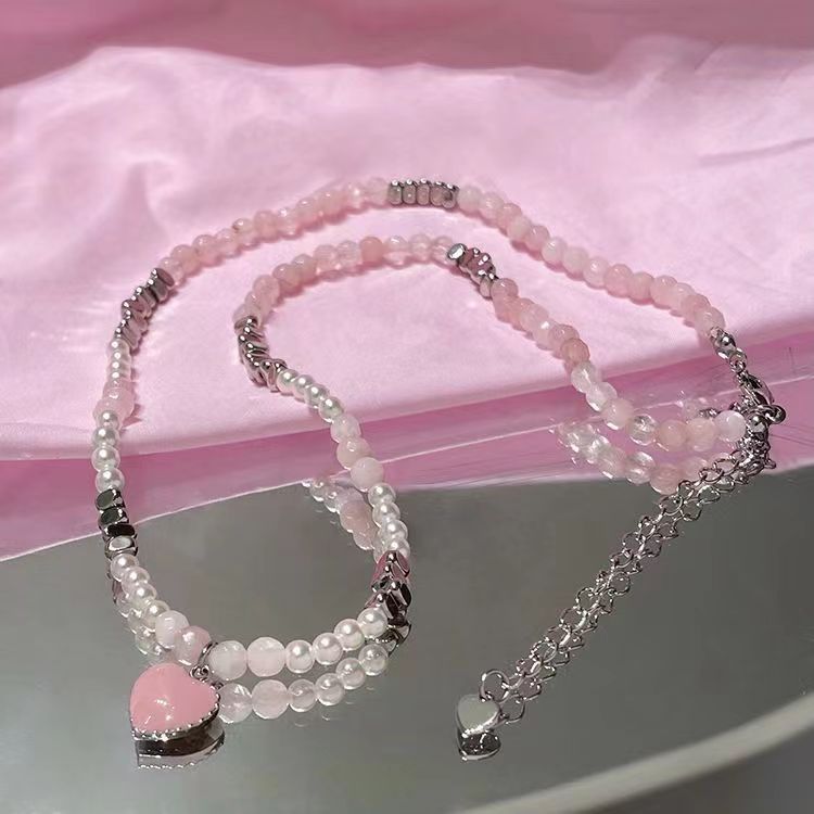 New year's new trendy beaded broken silver necklace women's fresh and sweet girl love pendant design clavicle chain