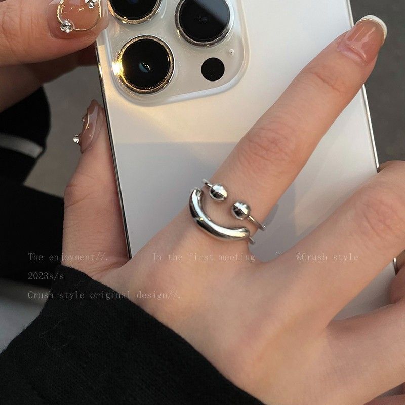 Smile metal texture ring female ins style niche versatile simple open index finger ring personality cold style ring