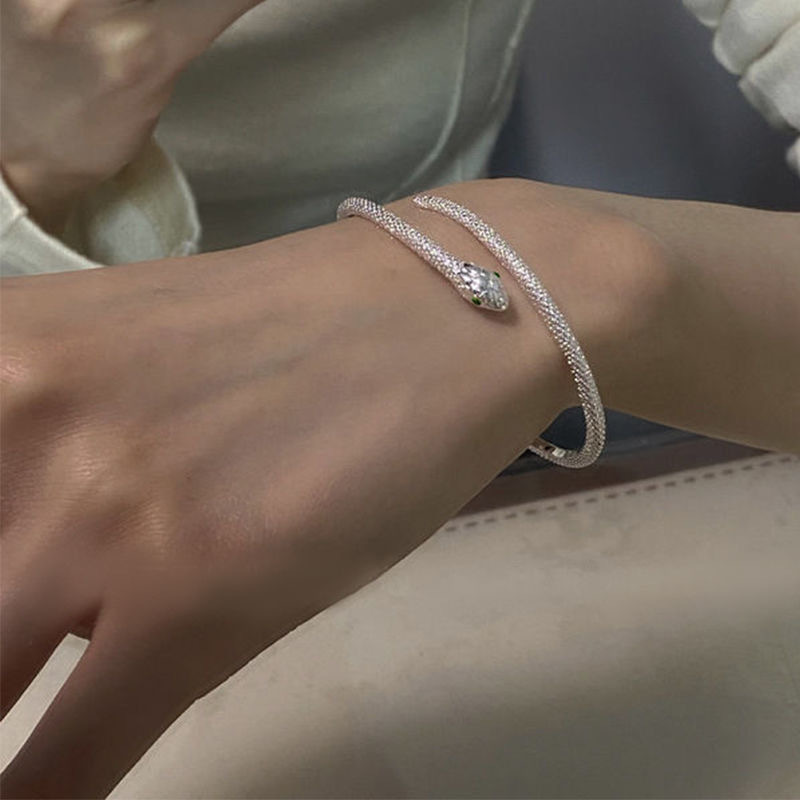 Silver open snake bracelet ins women's light luxury fashion trendy hip-hop funny and scary exotic snake-shaped bracelet