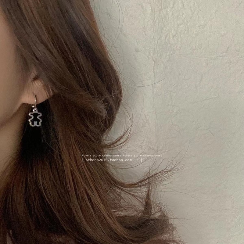 ins~simple hollow bear earrings, women’s trendy niche design, fashionable Korean versatile earrings and earrings