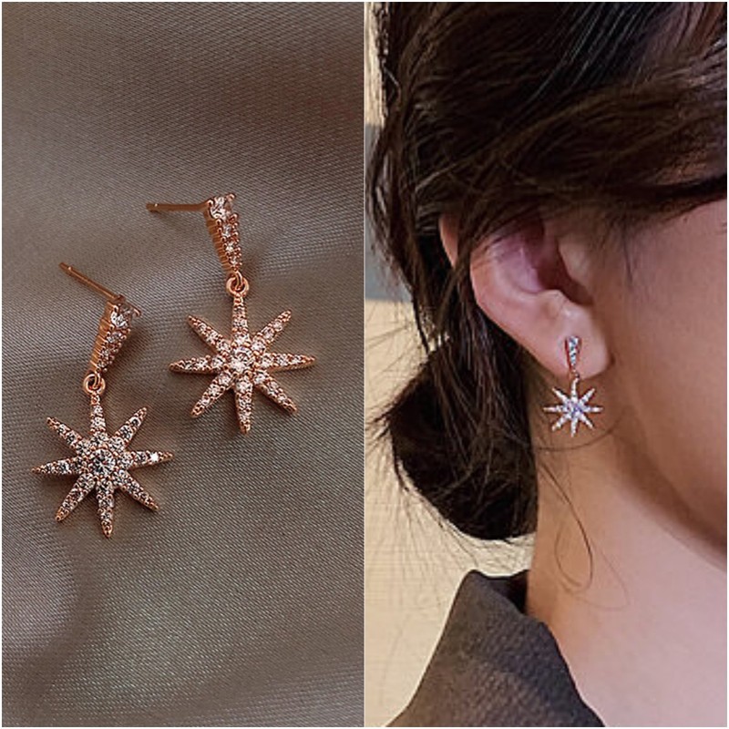 Korean style diamond snowflake pendant earrings for women, light luxury high-end design, niche ins, exquisite and versatile fashion earrings