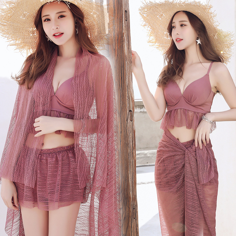 Swimsuit female fairy style Korean version ins sexy bikini three-piece split boxer angle slimming bikini swimsuit
