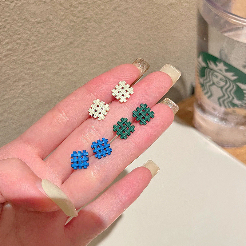 S925 silver needle spring and summer blue color square earrings for women niche design temperament earrings