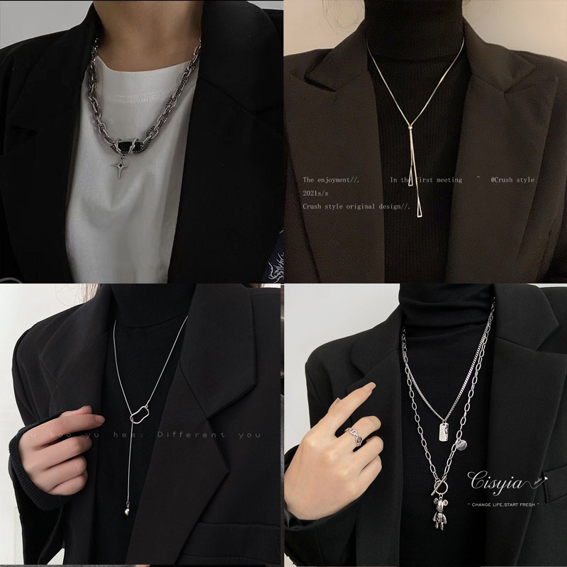 Japanese and Korean autumn and winter letter bear pendant sweater chain necklace women's trendy ins hip-hop sweatshirt chain decorative accessories men
