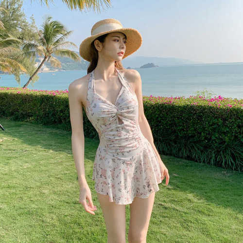 One-piece swimsuit women's suspender backless small fresh floral swimsuit French wholesale slimming swimsuit hot spring