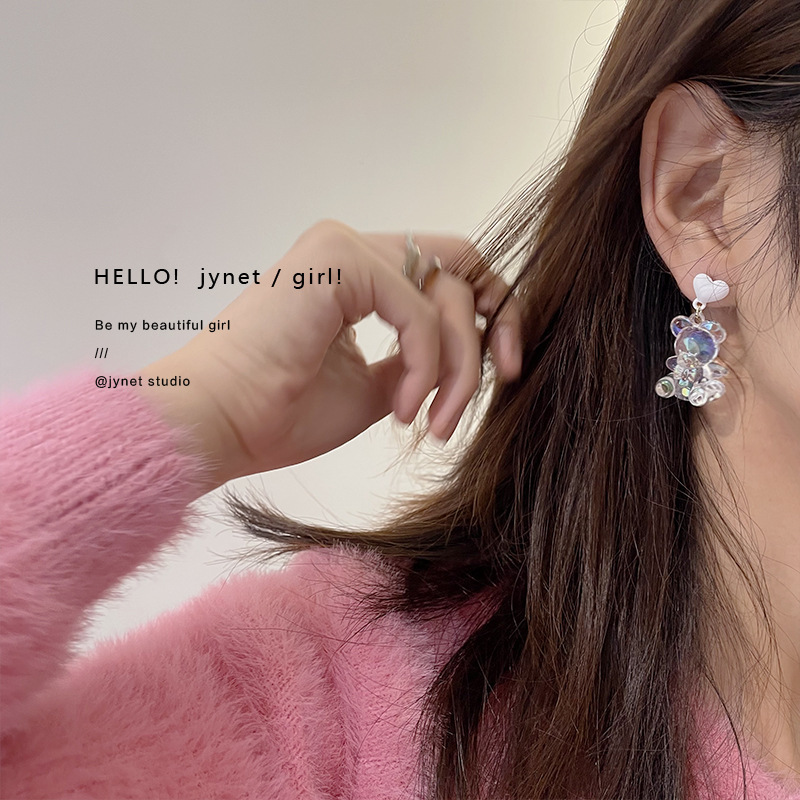 Summer Ice-Through Bear Earrings New Trendy Cute Versatile Earrings for Women Simple Ins Acrylic Earrings