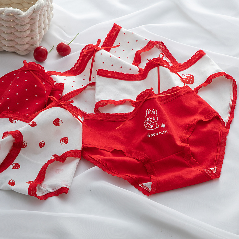 Japanese zodiac year red women's underwear pure cotton girls' cotton grade knitted girl's red underwear