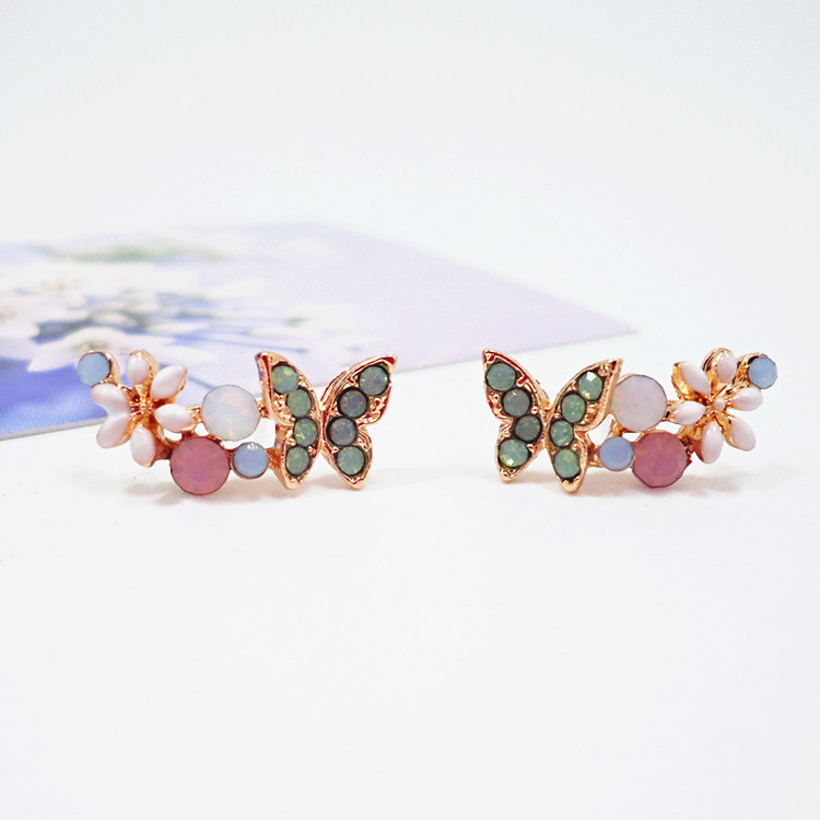 Korean style exquisite temperament earrings butterfly flower S925 silver earrings mini cute student Internet celebrity ear jewelry wholesale