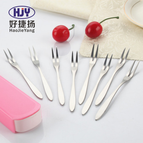 Stainless steel fruit fork Western dessert spoon two-tine fork cake fork new Korean fruit pick tableware laser