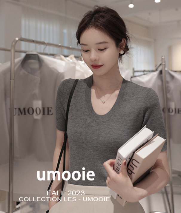 Hong Kong Rice [Good quality makes repeat customers] Worsted wool thin short-sleeved large U-neck sweater