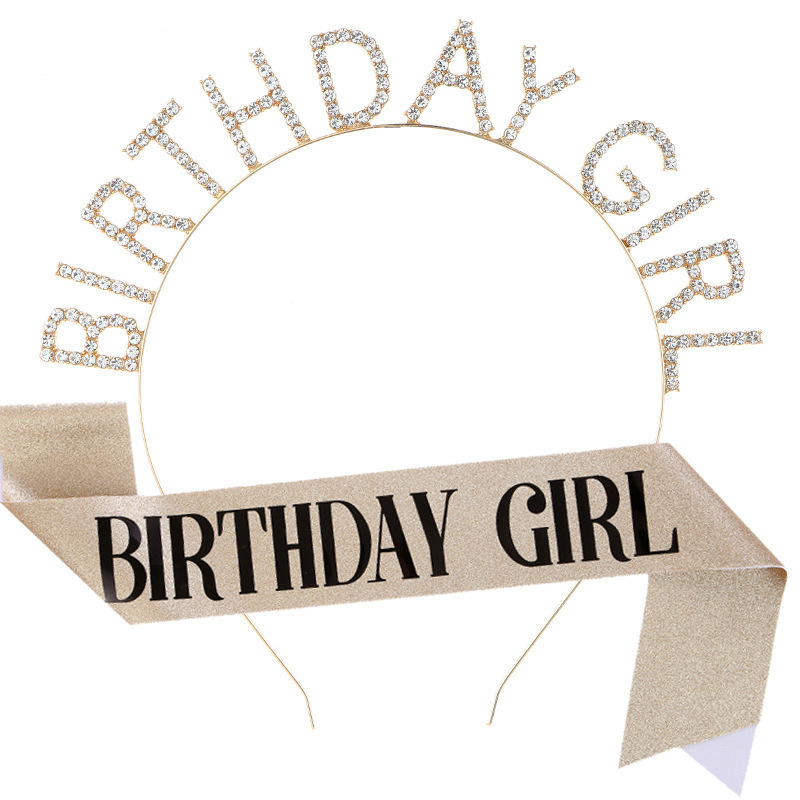 European and American fashion birthday dress BIRTHDAY GIRL headband shoulder strap etiquette belt girl headband belt