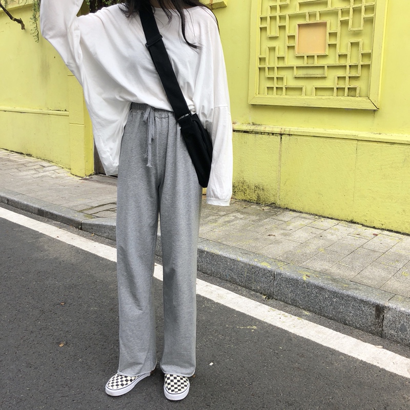 實拍 春款寬鬆垂感休閒長褲學生百搭闊腿褲直筒褲子