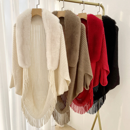 Shawl, cloak, coat, fashionable and elegant outer wear for women, loose autumn and winter Korean style new fur collar knitted cardigan