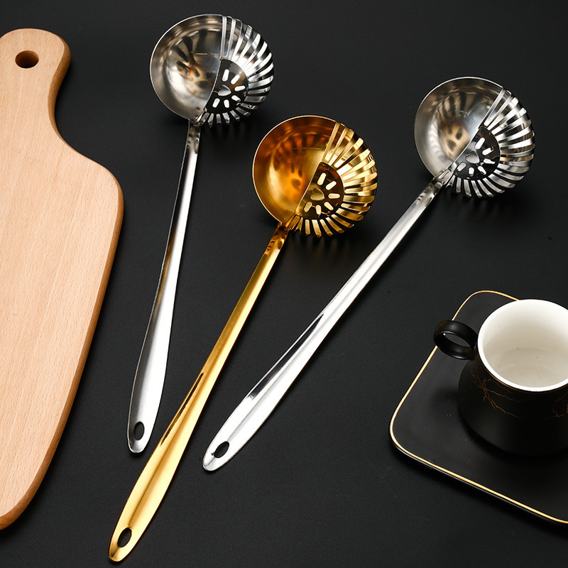 Golden stainless steel extended and thickened dual-purpose hot pot soup colander soup shell soup colander cooking hot pot spoon laser logo