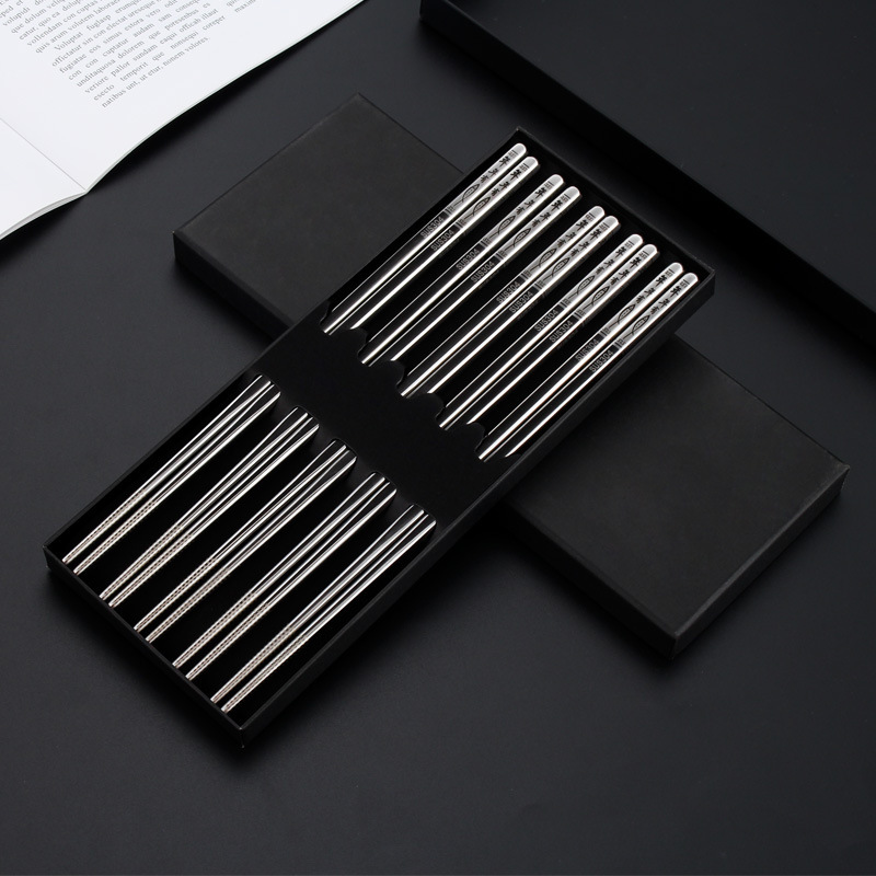 304 stainless steel chopsticks, non-slip hollow square hotel chopstick holder, household tableware, gift laser logo