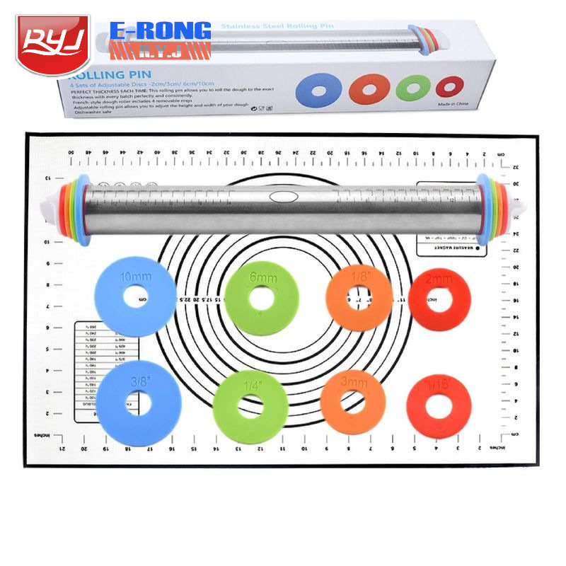 Cross-border 17-inch stainless steel adjustable thickness rolling pin scale rolling pin leather dough kneading tool