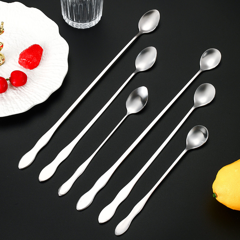 Stainless steel long handle milk tea smoothie juice stirring spoon seasoning spoon deep jar spoon ice spoon tableware laser LOGO