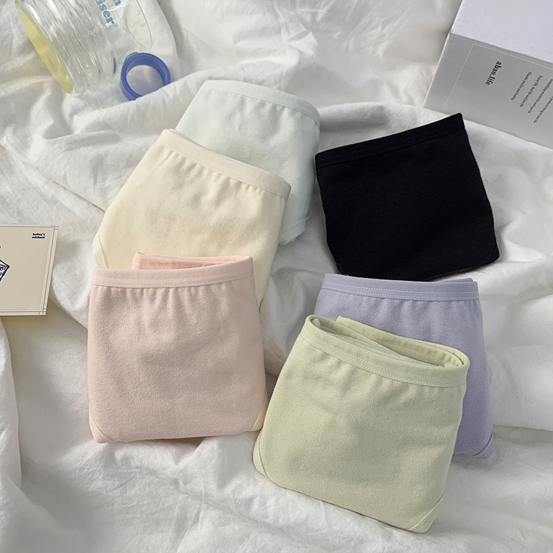 Solid Color Simple Cute Cartoon Women's Underwear Comfortable Breathable Underwear Pure Cotton Crotch Cover Hip Women's Briefs Seamless