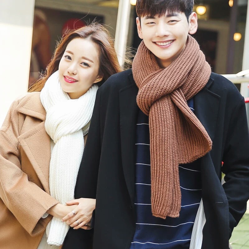 Solid color Yuanbao knitted wool couple scarf for women and men in autumn and winter thickened and warm student scarf