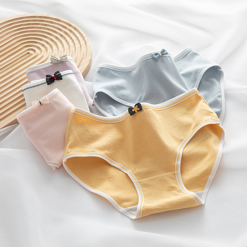 New!  Bow-tie Japanese Morandi simple girly pure cotton crotch female mid-waist sweet student briefs