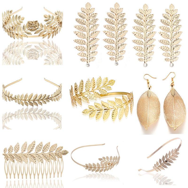 [Metal leaf headband] European and American popular bridal headband gold leaf headband hair accessories crown headband armband