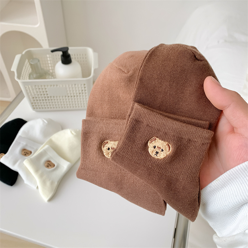 [Spring New Product] Little Bear Embroidered Short Socks, Cute College Style JK Socks, Versatile Zhuji Socks