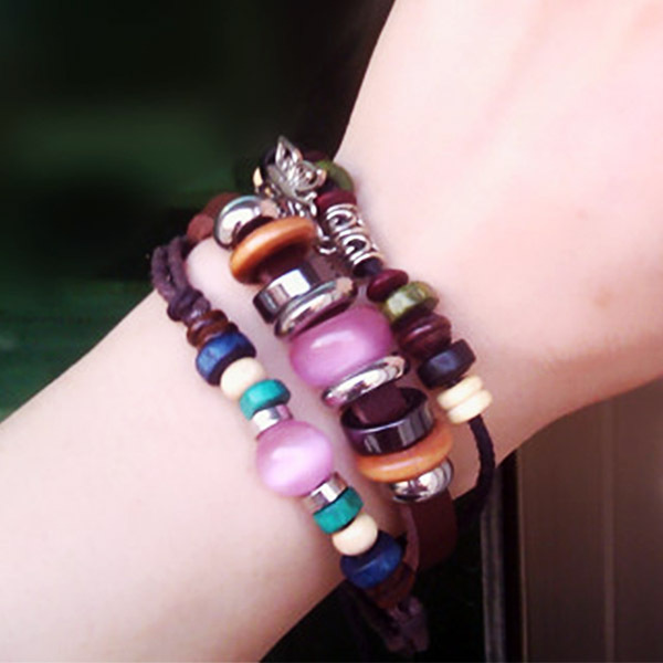 S277 Yunnan Tibetan ethnic minority hand-woven bracelet ethnic style blue purple bead leather couple bracelet