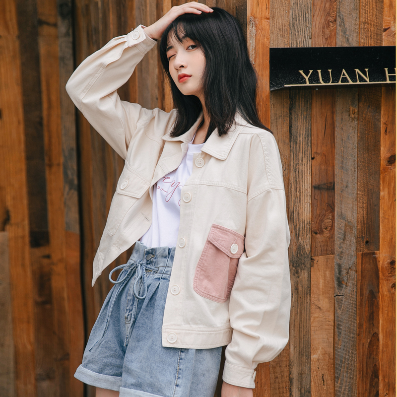 Real shot 2024 spring new style student loose and sweet short jacket tops for the beginning of school season color block jacket tops