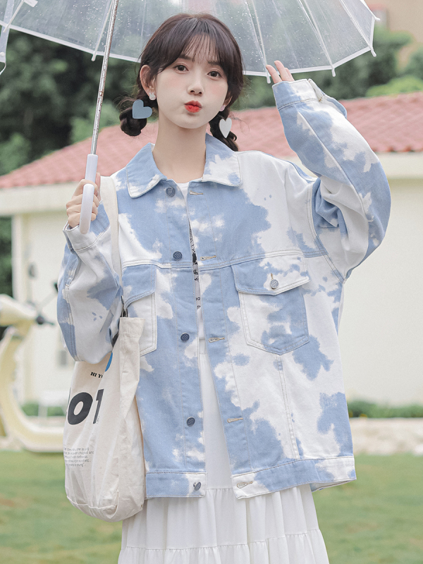 實拍2024春季新款開學季韓版百搭寬鬆牛仔外套女顯白牛仔衣女