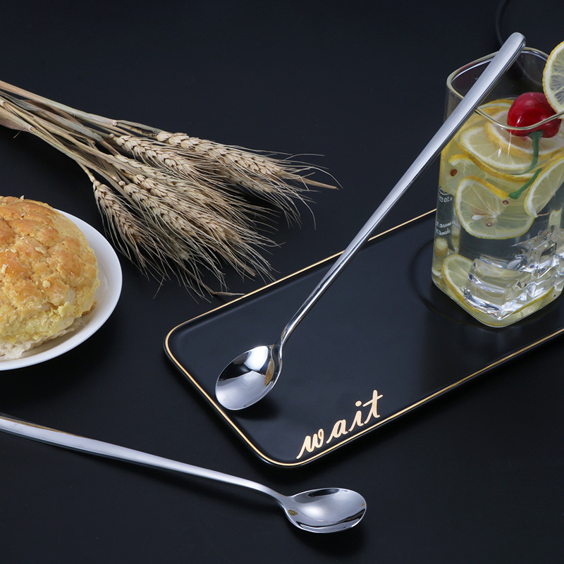 304 stainless steel Korean style extended handle milk tea coffee juice stirring ice spoon seasoning spoon with printed LOGO