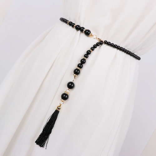 Pearl waist chain women's decorative dress tassel fashion extended thin belt women's skirt with rhinestone sweater chain