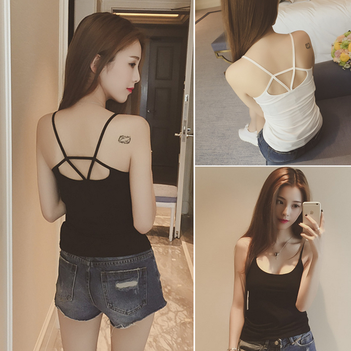 春新款性感吊帶莫代爾細肩帶後背交叉純色打底背心女