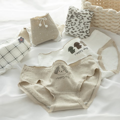 Gray dog ​​underwear women's pure cotton mid-waist Japanese girl's pure cotton crotch underwear for girls