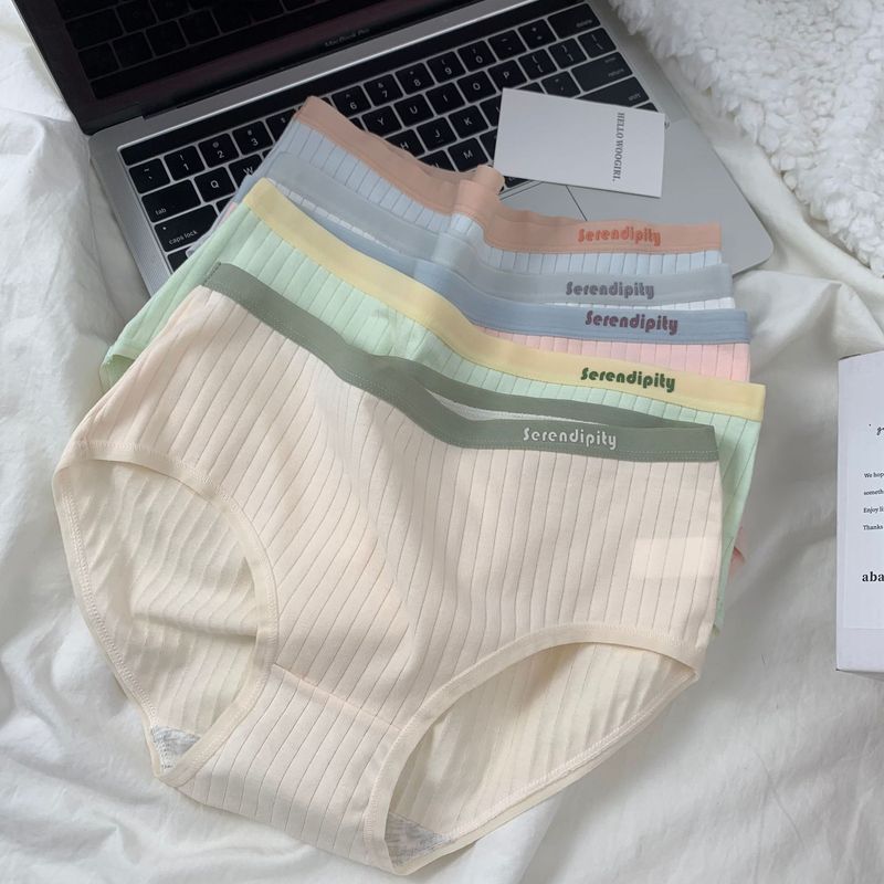Contrast color Japanese macaron color solid color underwear women's mid-waist hip breathable pure cotton crotch briefs wholesale