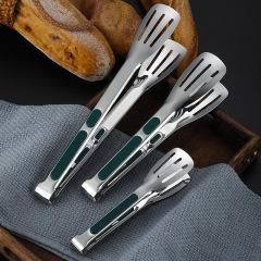 304 stainless steel green handle non-slip three-line clip buffet clip dessert bread barbecue meat clip food food clip