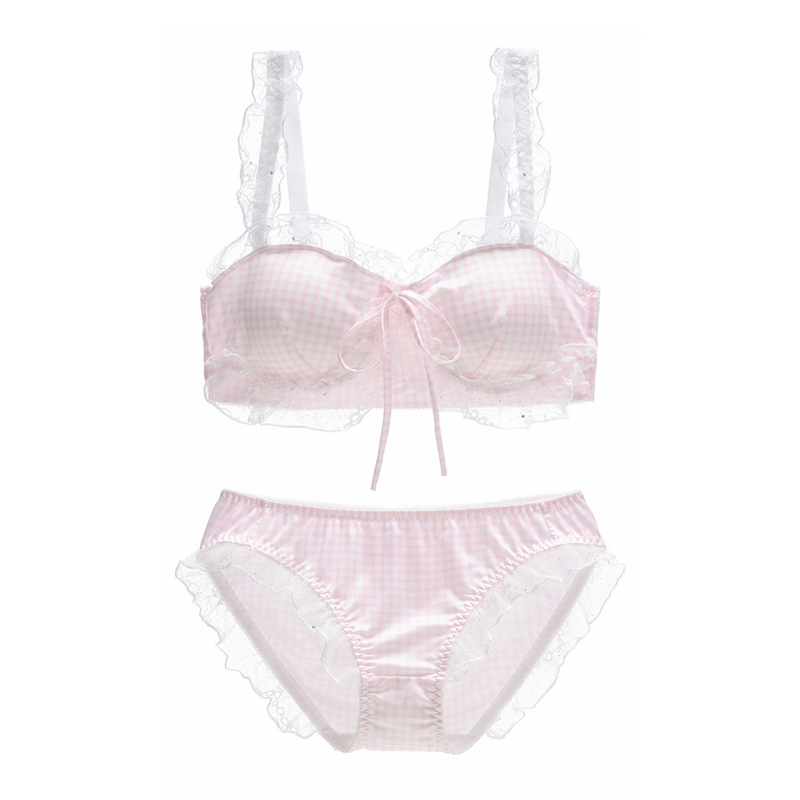 20331B Japanese girl underwear student checkered print lace girl small breasts no wire bra small breast underwear