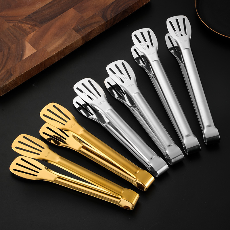 Gold 304 stainless steel food tongs bread dessert tongs fried barbecue meat tongs buffet tongs with laser logo