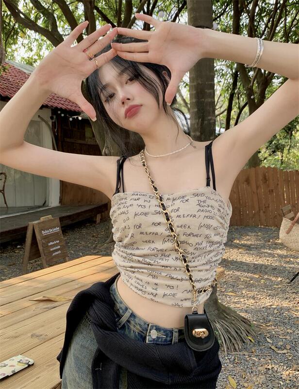 實拍 休閒韓妹~上衣甜辣字母印花裹胸外穿內搭吊帶背心女