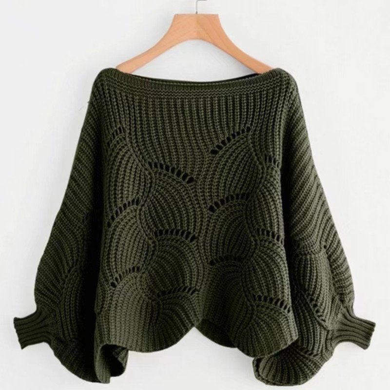 Autumn new long-sleeved loose hollow crocheted pullover sweater, versatile, fashionable, warm and warm shawl for women
