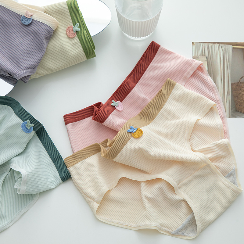 Japanese contrasting color fruit mid-waist women's underwear women's cotton antibacterial girl students