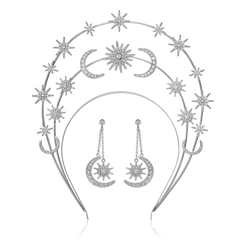 halo crown earrings star and moon goddess headdress six-pointed star moon headband bohemian wedding headdress set