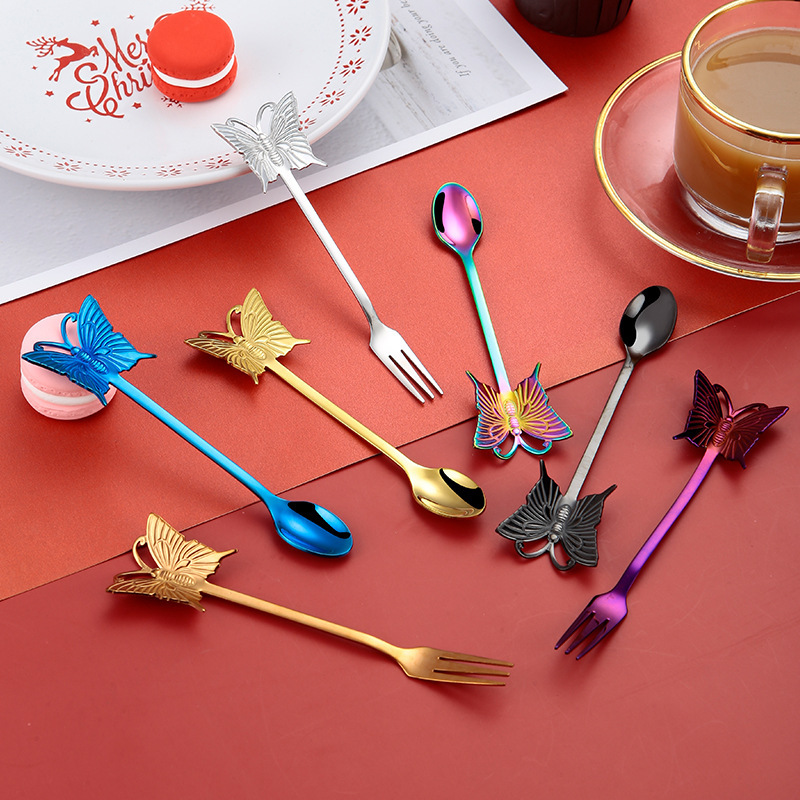 304 stainless steel new butterfly-shaped spoon stirring spoon fruit fork decoration coffee dessert fork soup spoon fork