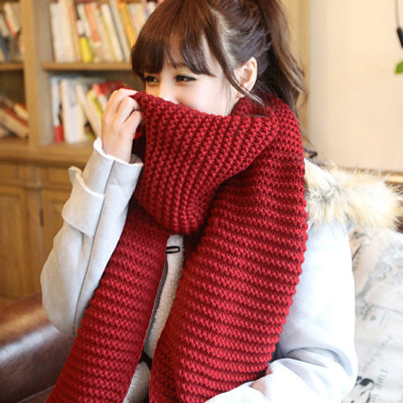 Imitation cashmere winter women's scarf thickened solid color knitted thick woolen handmade scarf