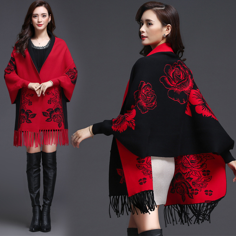 Mink cashmere shawl dual-purpose scarf women's sweater cardigan women's top retro cheongsam cloak thickened cloak