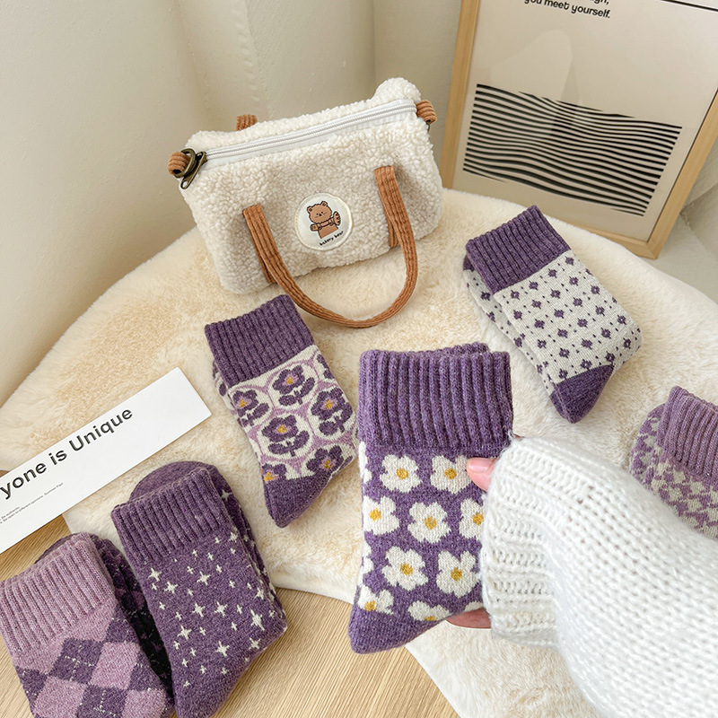 [Winter cotton socks wholesale] Christmas green socks warm thickened towel bottom with taro purple good-looking Zhuji