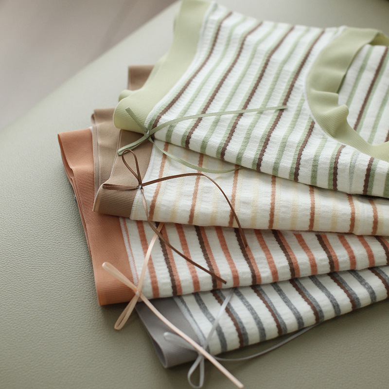 【】82228 new autumn and winter bright color contrasting stripes cotton elastic mid-waist women's girls' briefs
