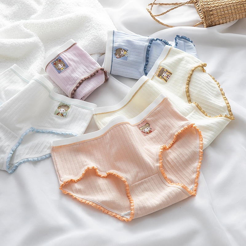 Japanese cute antique girl ladies pure cotton underwear female cotton crotch knitted mid-waist student briefs