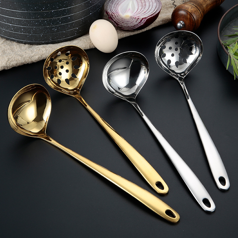 304 stainless steel creative heart-shaped one-piece thickened gold-plated soup shell cooking spoon hot pot soup spoon colander with printed logo
